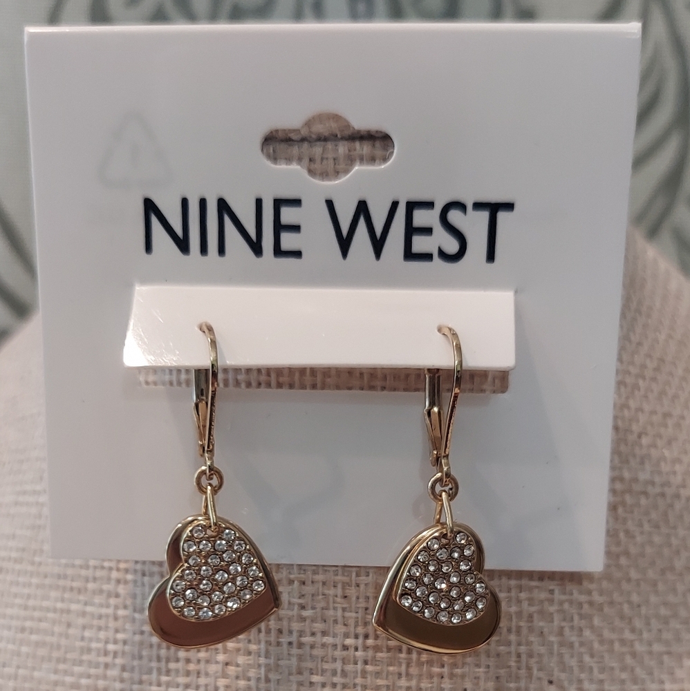 LAST CHANCE!!!! Nine West Goldtone And Rhinstone Heart Dangle Earrings
